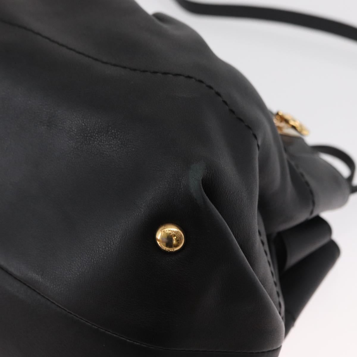 Salvatore Ferragamo Gancini Hand Bag Leather 2way Black Gold Auth 163780