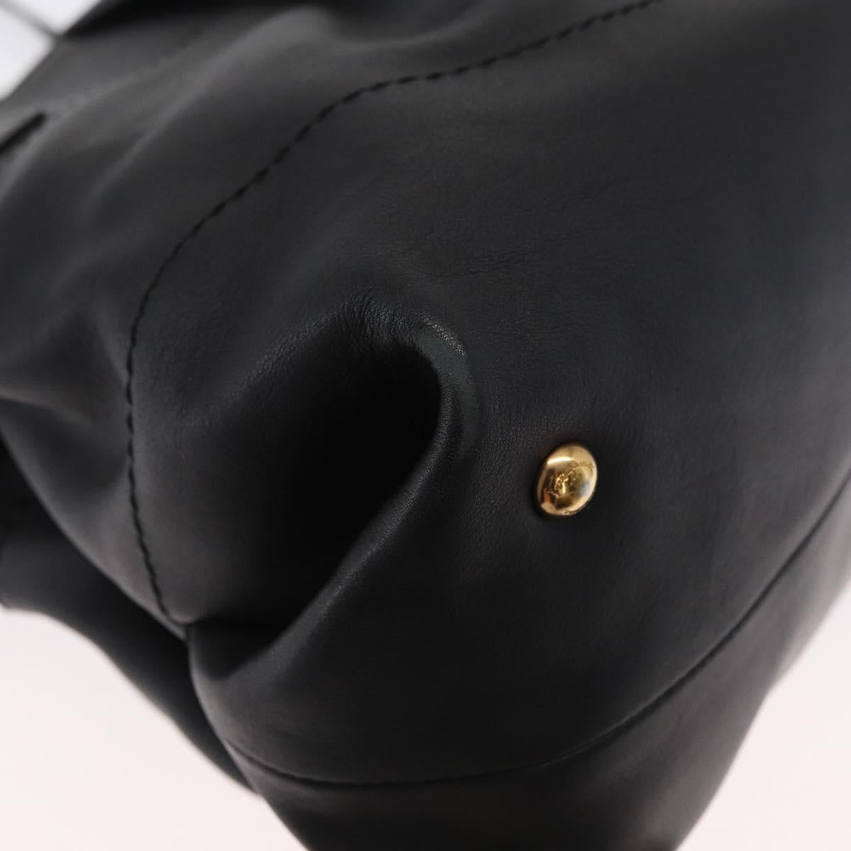 Salvatore Ferragamo Gancini Hand Bag Leather 2way Black Gold Auth 163780