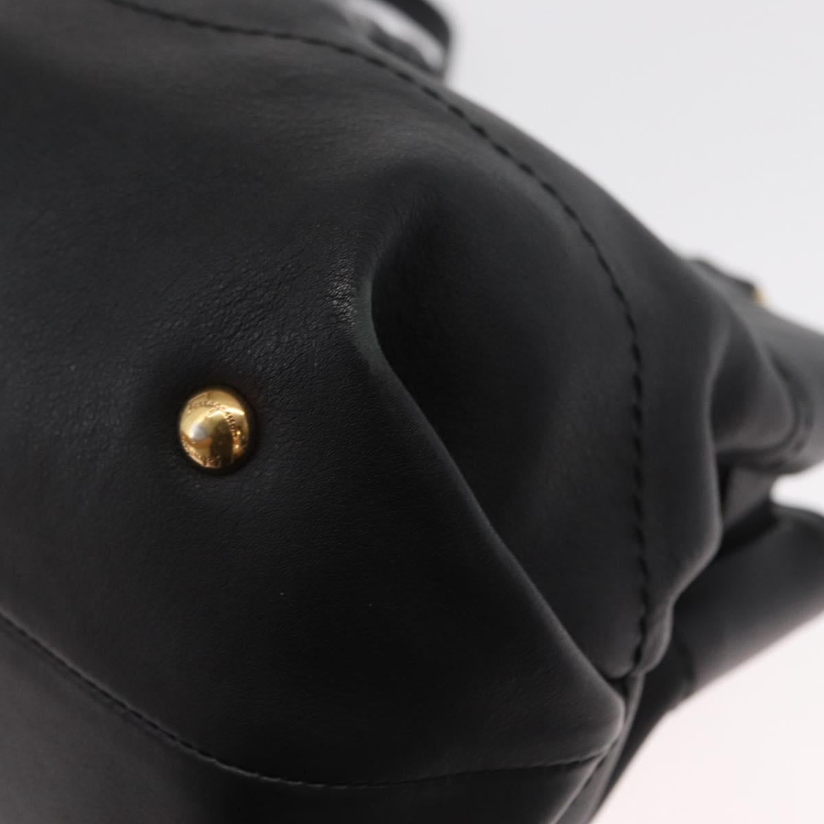 Salvatore Ferragamo Gancini Hand Bag Leather 2way Black Gold Auth 163780