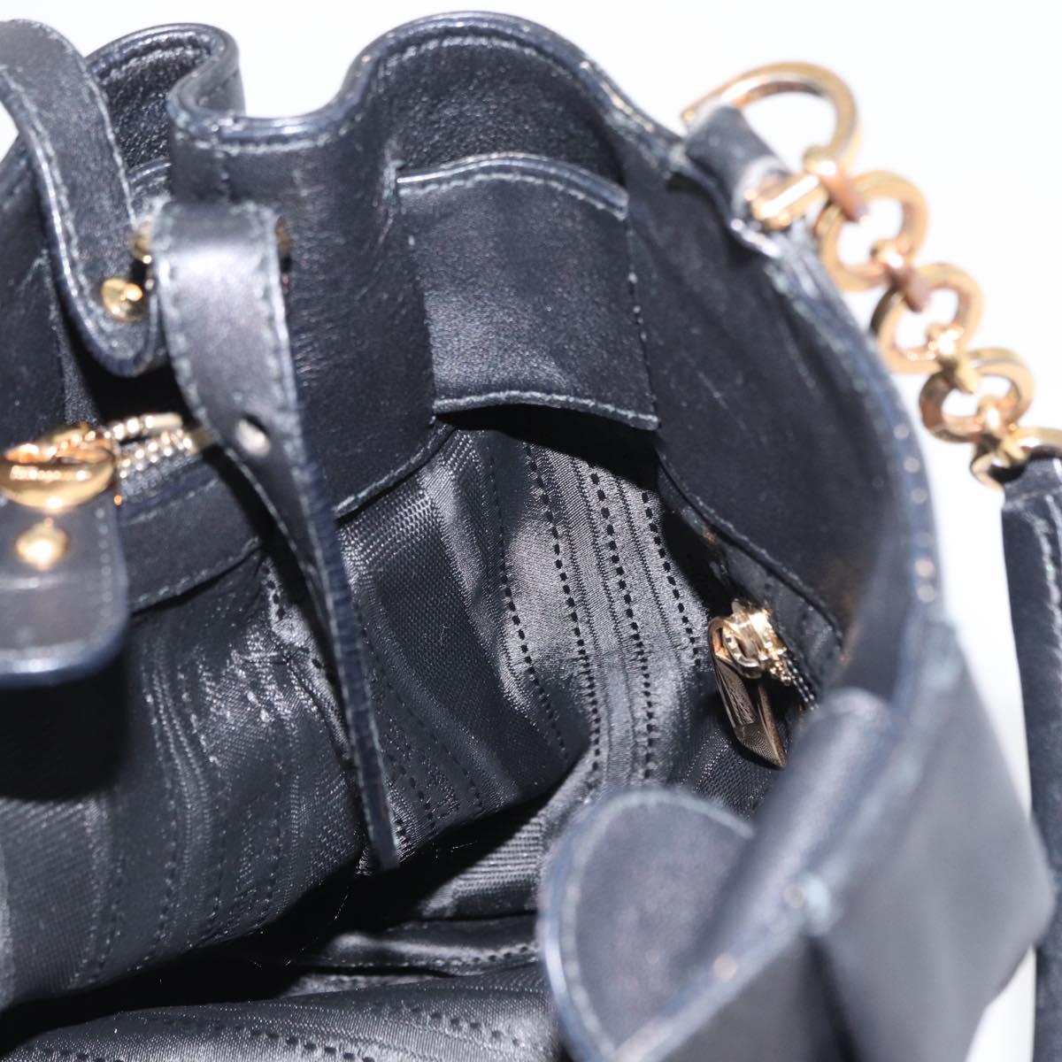 Salvatore Ferragamo Gancini Hand Bag Leather 2way Black Gold Auth 163780