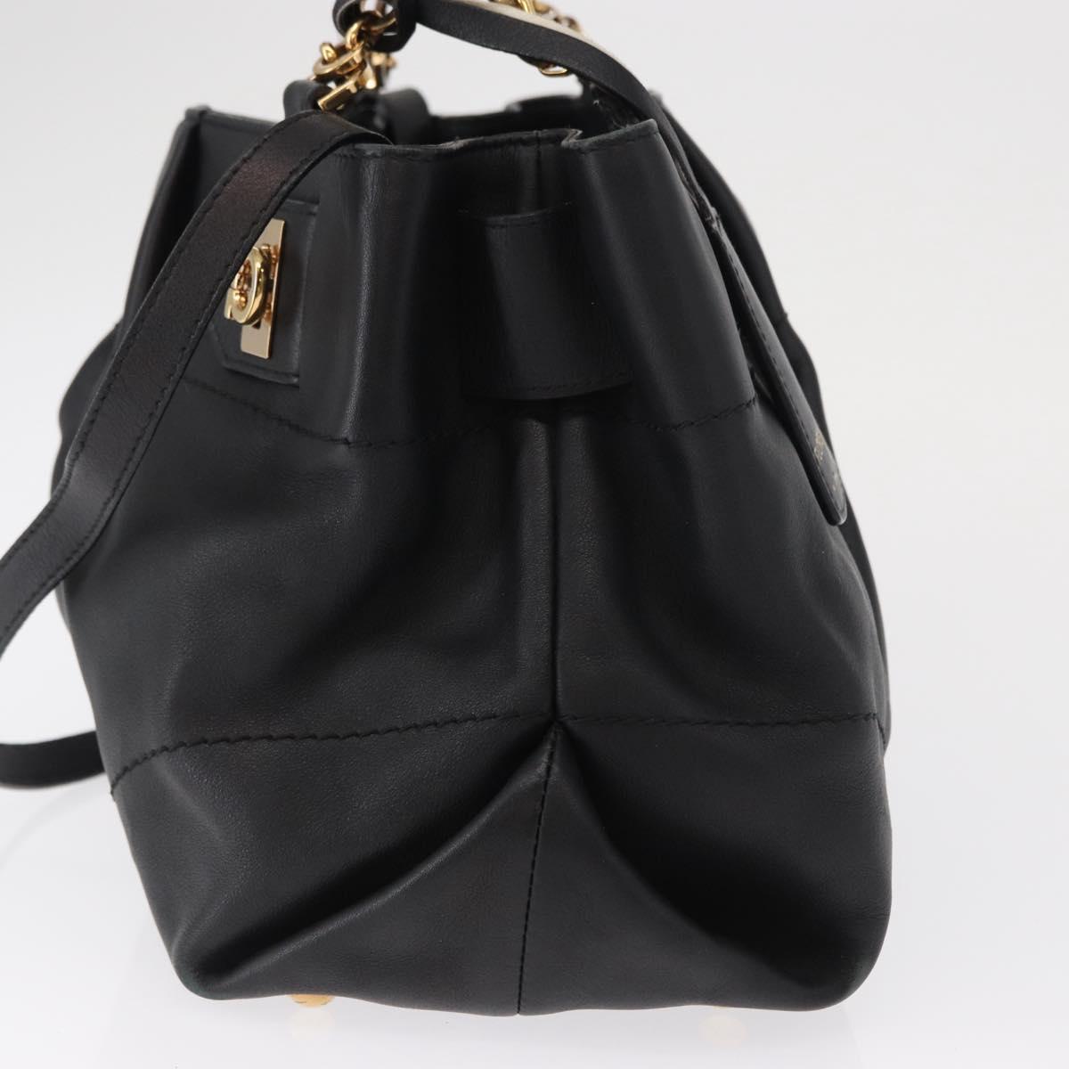 Salvatore Ferragamo Gancini Hand Bag Leather 2way Black Gold Auth 163780