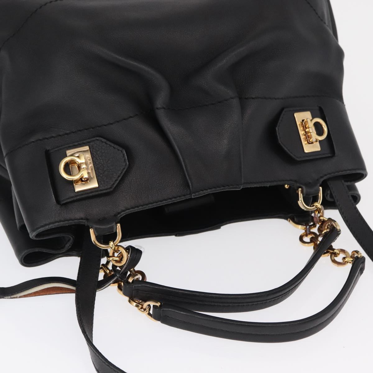 Salvatore Ferragamo Gancini Hand Bag Leather 2way Black Gold Auth 163780