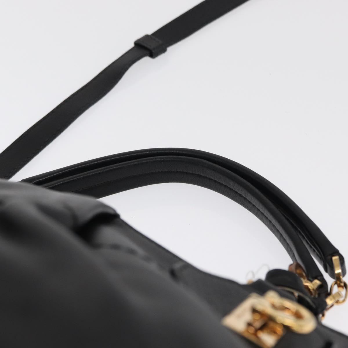 Salvatore Ferragamo Gancini Hand Bag Leather 2way Black Gold Auth 163780