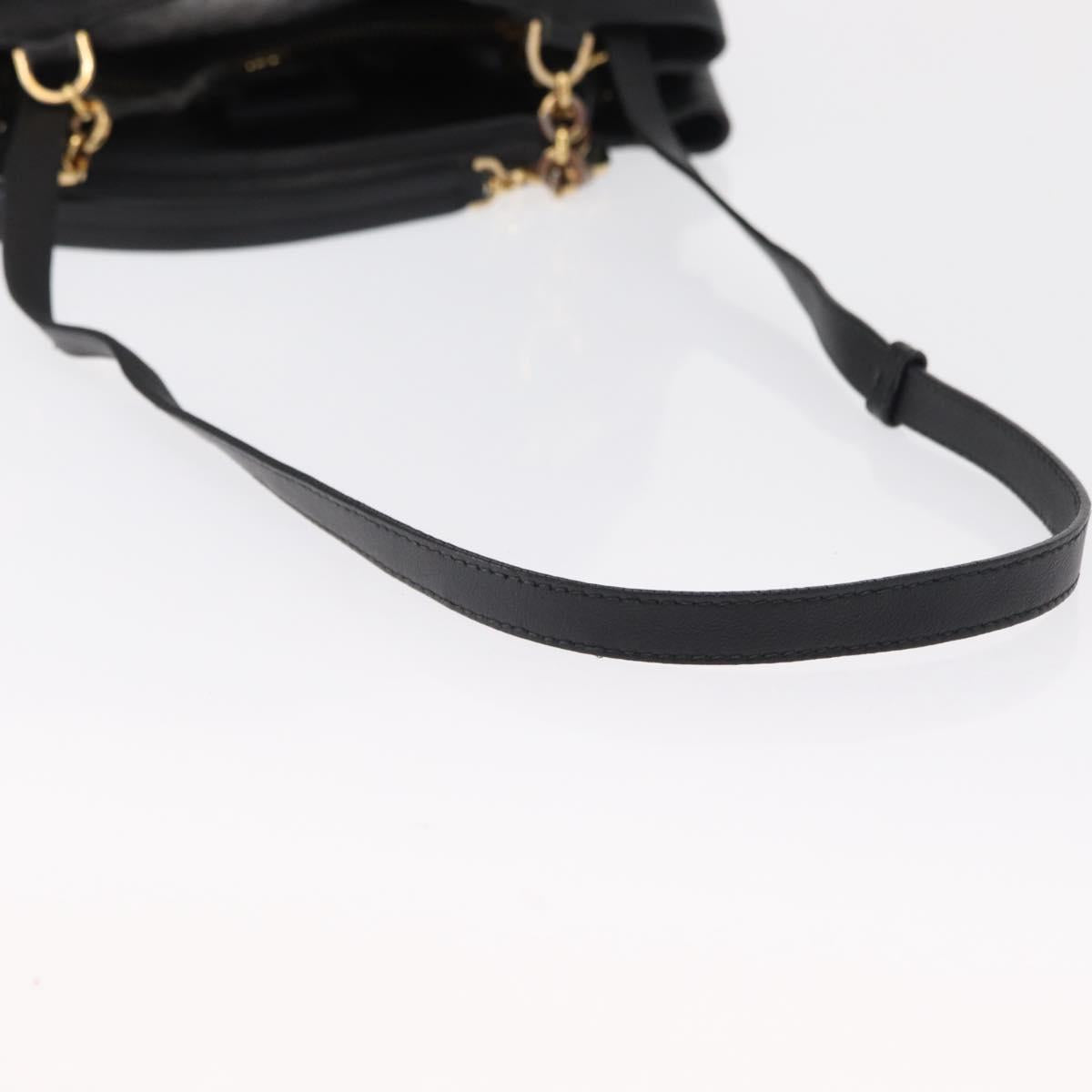 Salvatore Ferragamo Gancini Hand Bag Leather 2way Black Gold Auth 163780