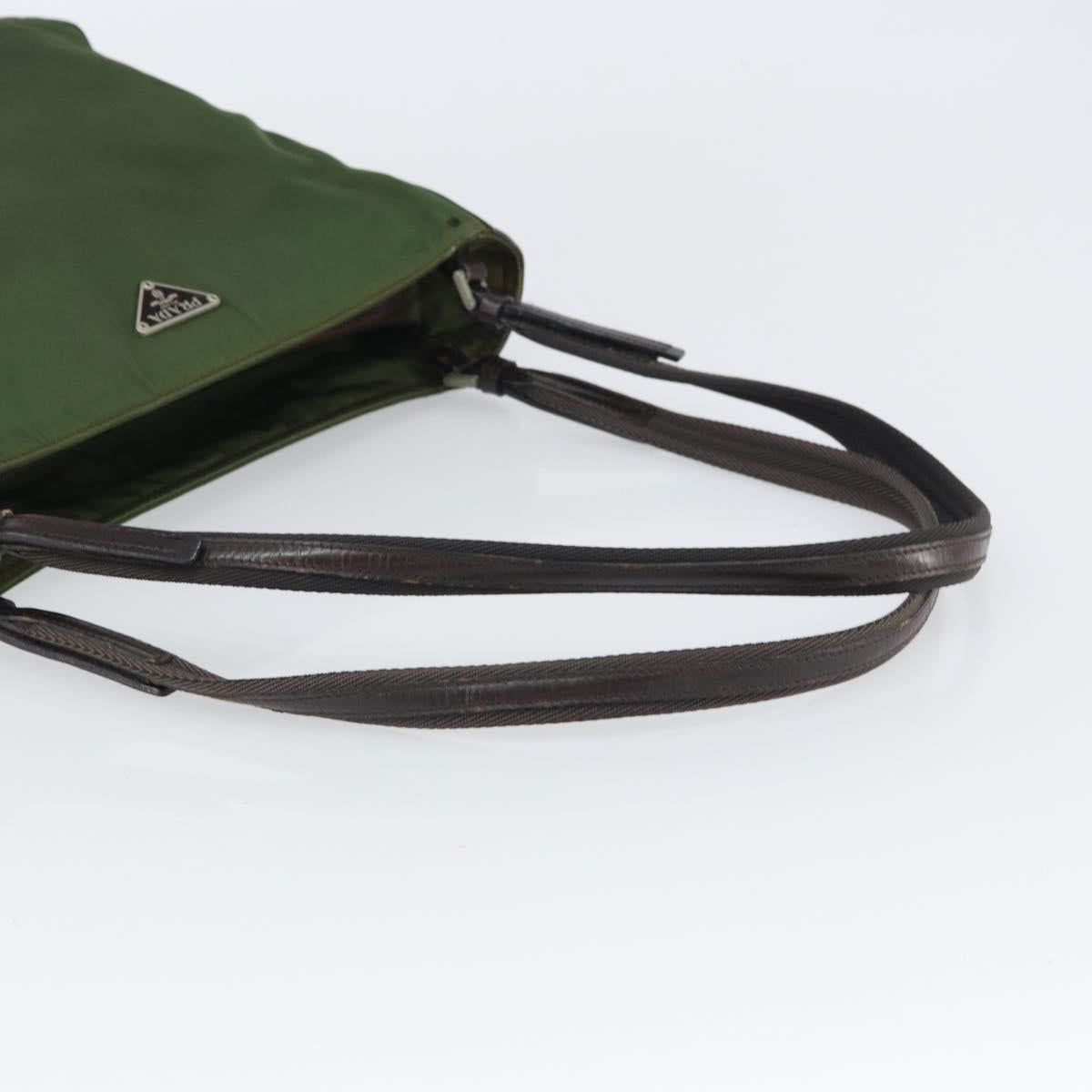 PRADA Tote Bag Nylon Khaki Silver Auth 163781