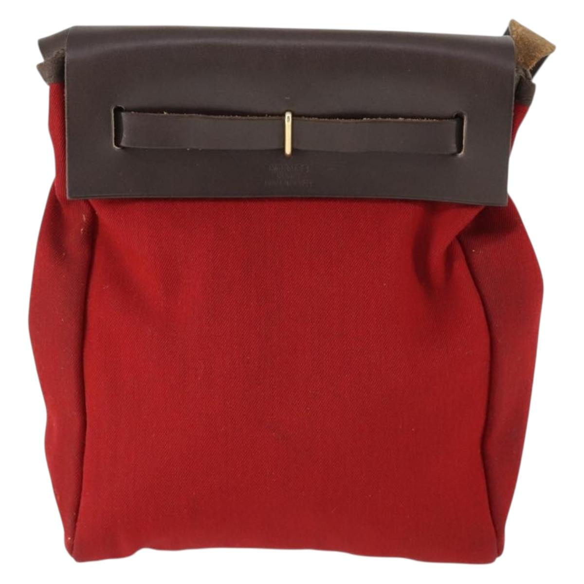 HERMES Her Bag TPM Shoulder Bag Canvas Red Auth 163783