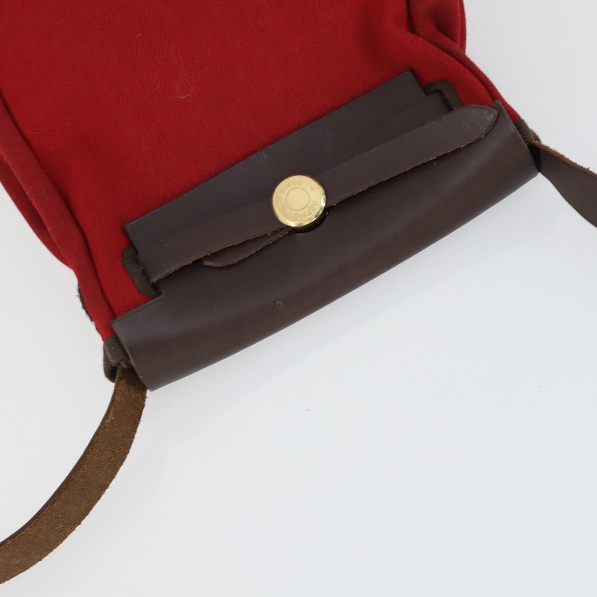 HERMES Her Bag TPM Shoulder Bag Canvas Red Auth 163783