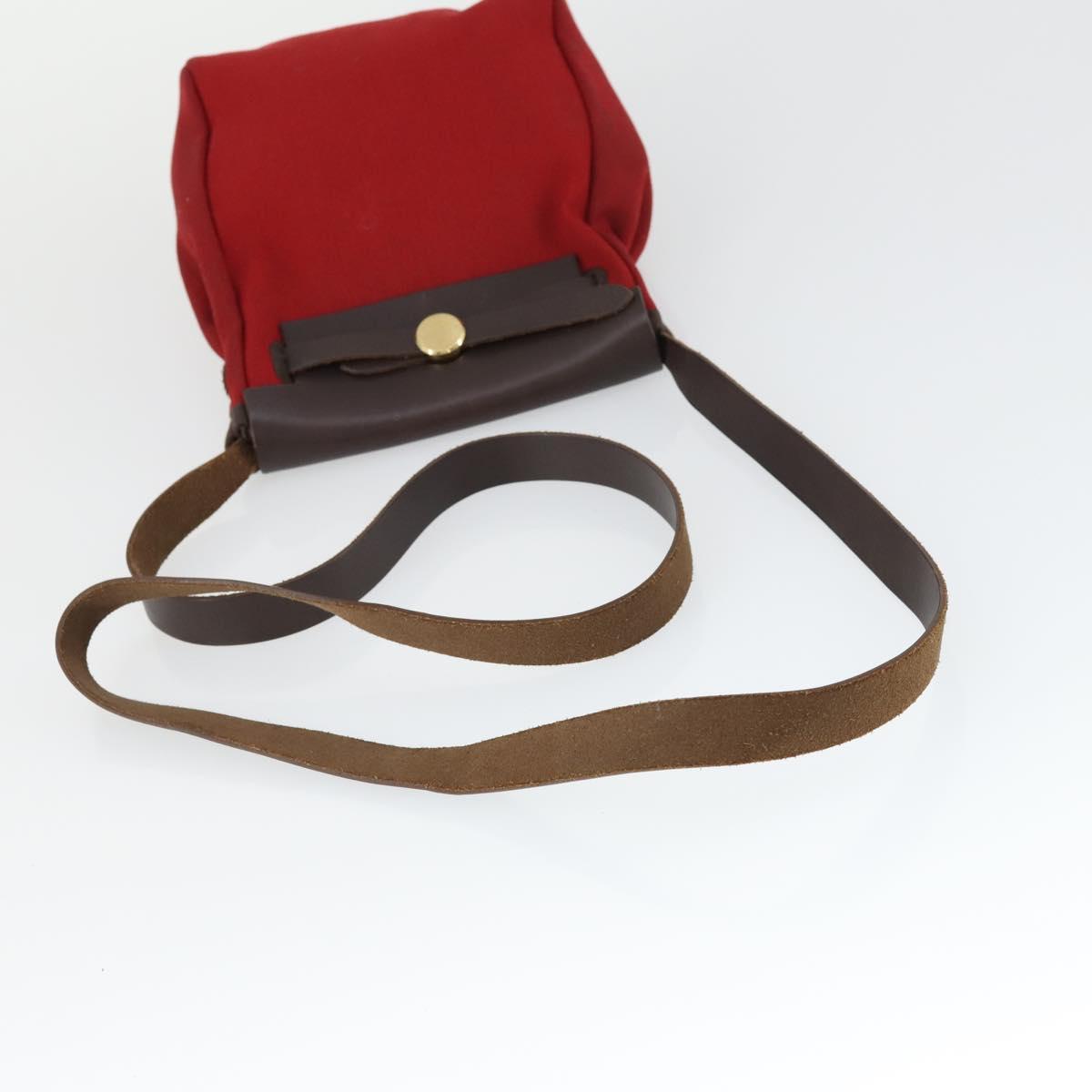 HERMES Her Bag TPM Shoulder Bag Canvas Red Auth 163783