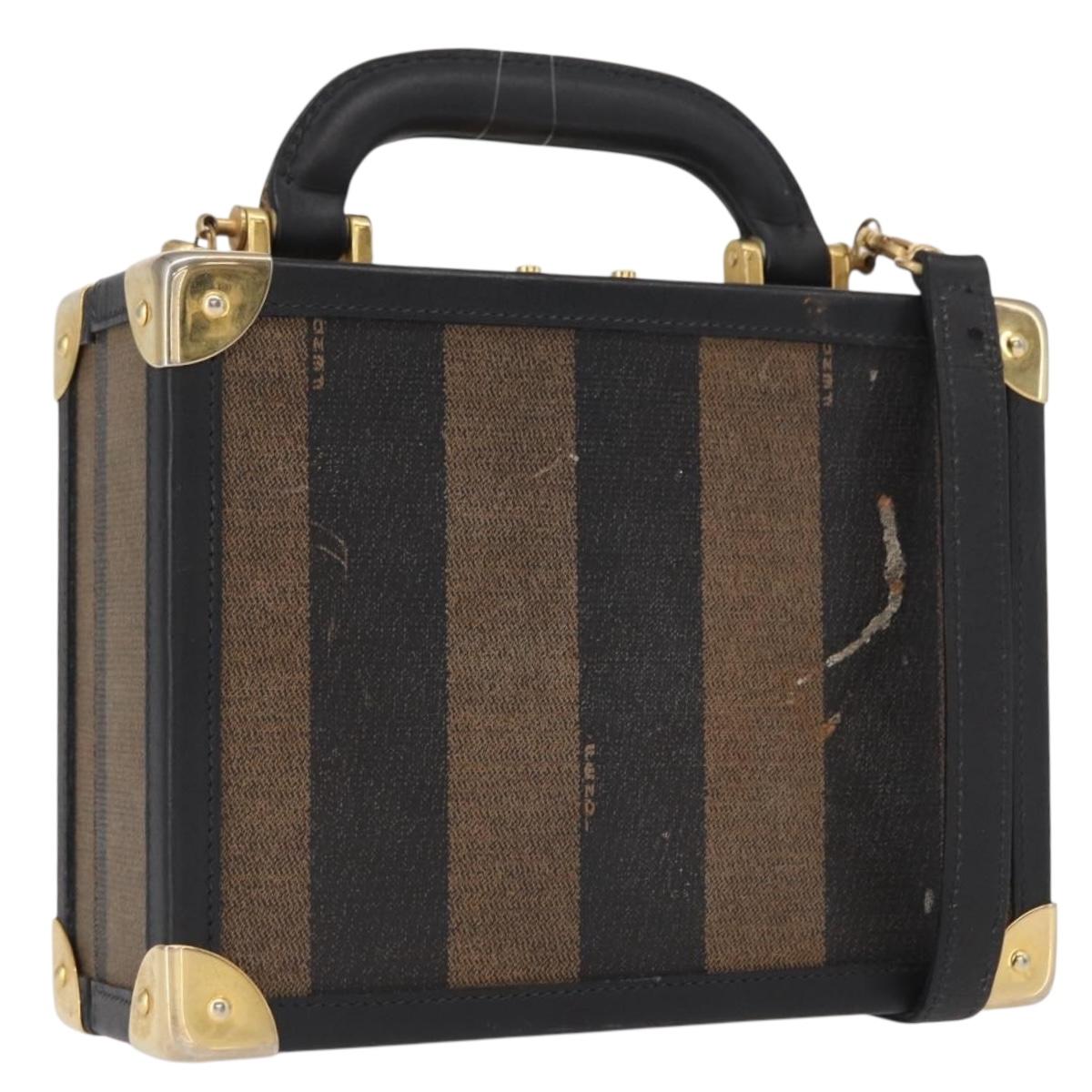 FENDI Pecan Canvas Mini Trunk Hand Bag PVC 2way Black Brown Auth 163784