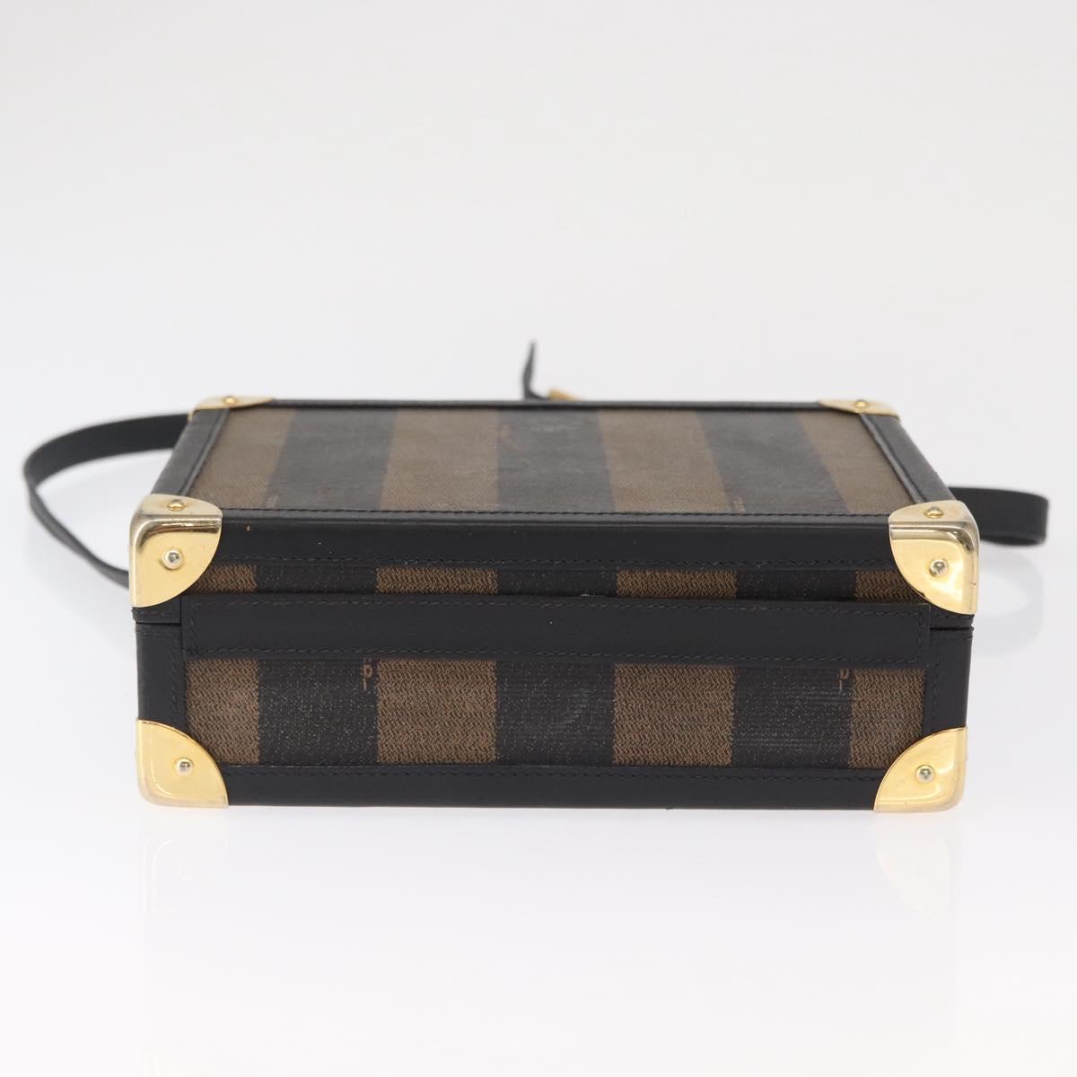 FENDI Pecan Canvas Mini Trunk Hand Bag PVC 2way Black Brown Auth 163784