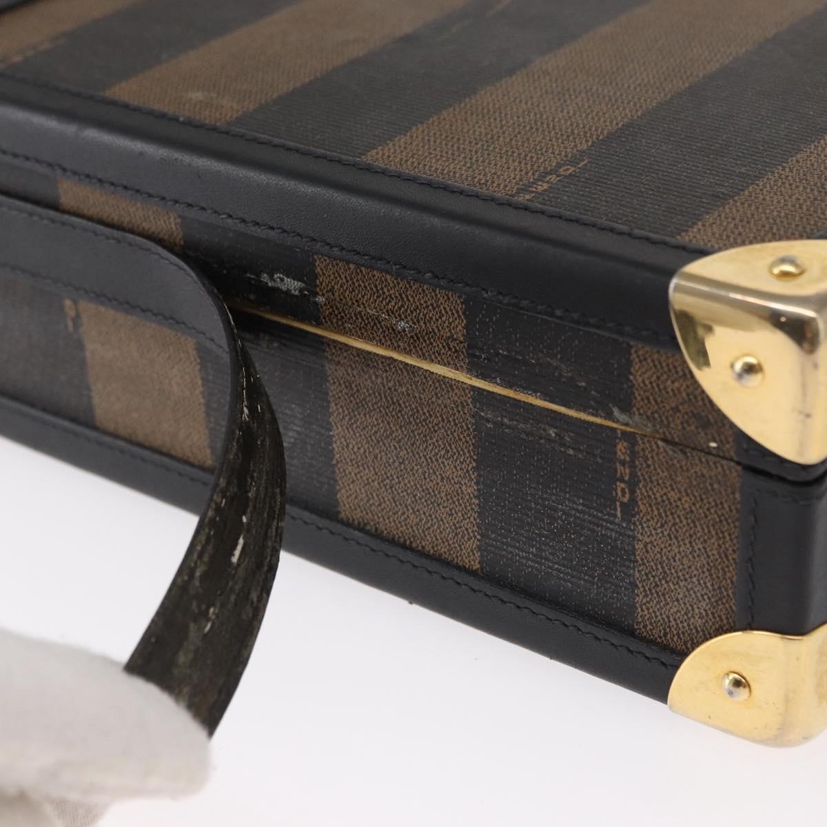 FENDI Pecan Canvas Mini Trunk Hand Bag PVC 2way Black Brown Auth 163784