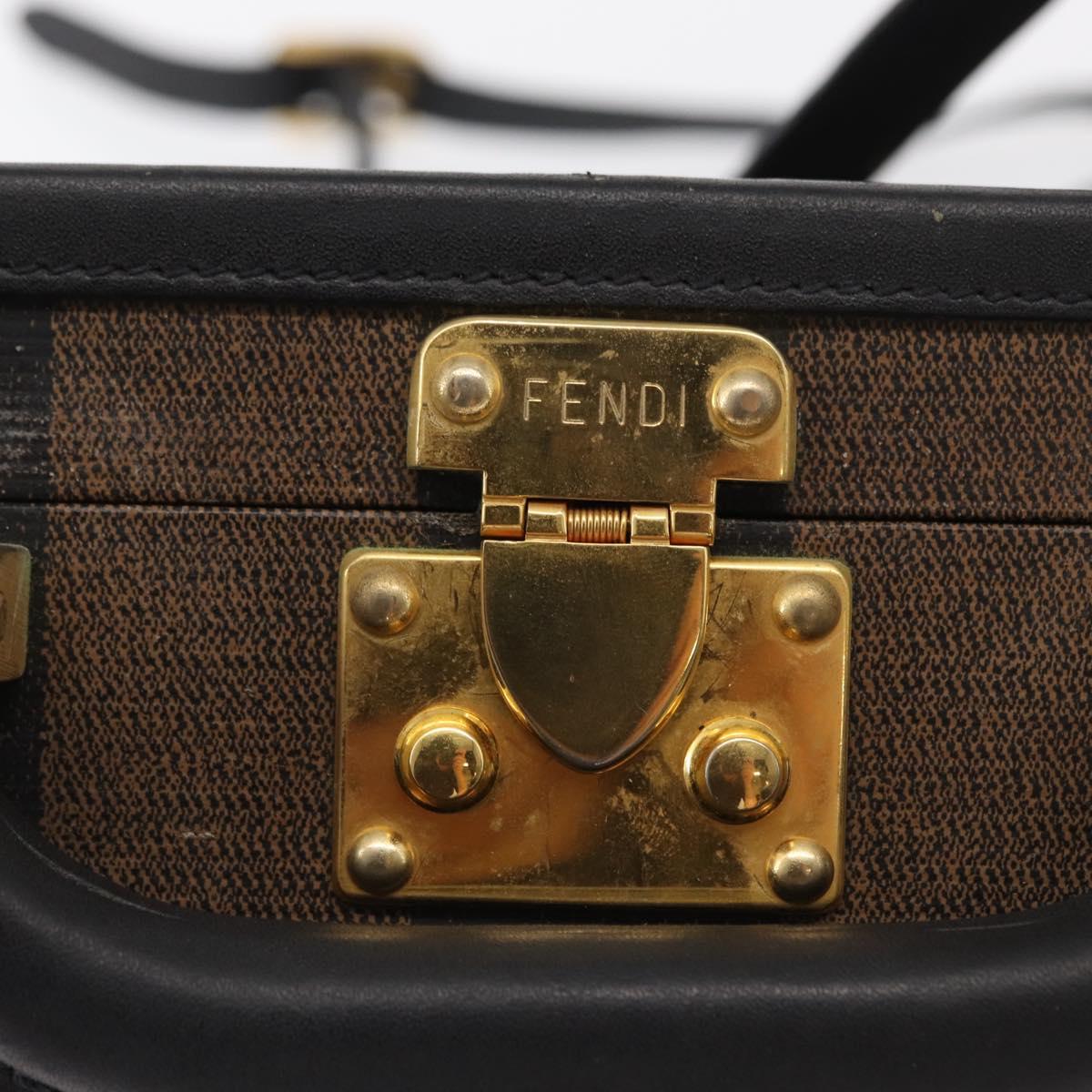 FENDI Pecan Canvas Mini Trunk Hand Bag PVC 2way Black Brown Auth 163784