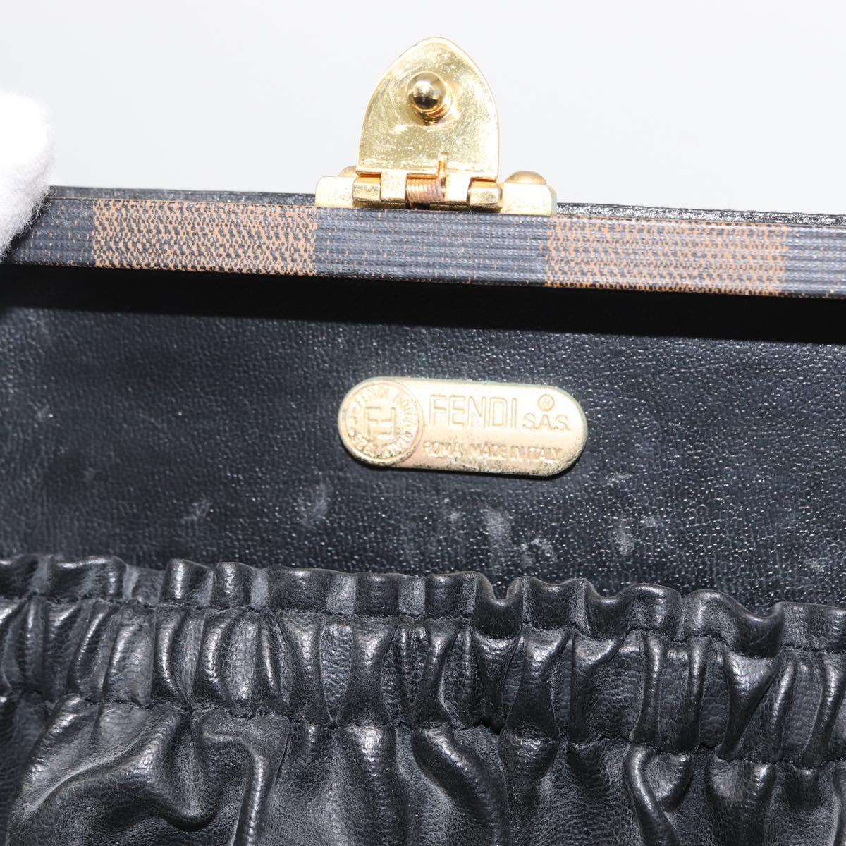 FENDI Pecan Canvas Mini Trunk Hand Bag PVC 2way Black Brown Auth 163784