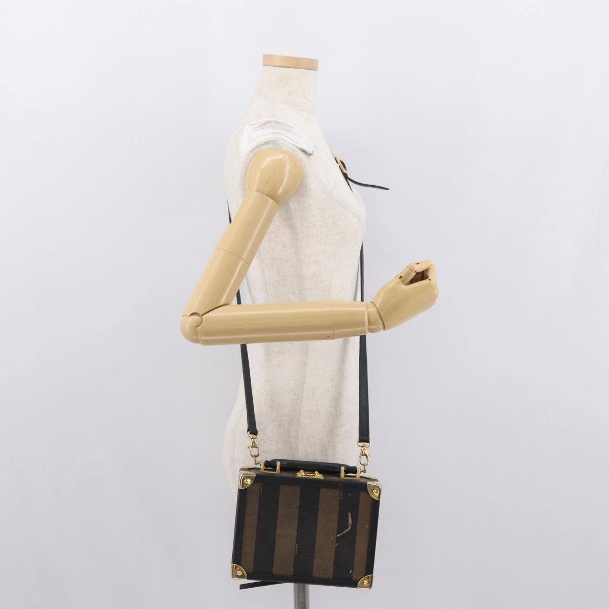 FENDI Pecan Canvas Mini Trunk Hand Bag PVC 2way Black Brown Auth 163784