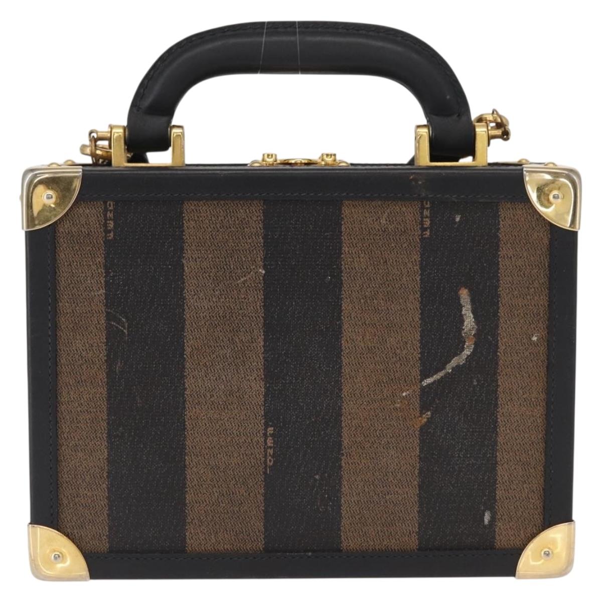 FENDI Pecan Canvas Mini Trunk Hand Bag PVC 2way Black Brown Auth 163784