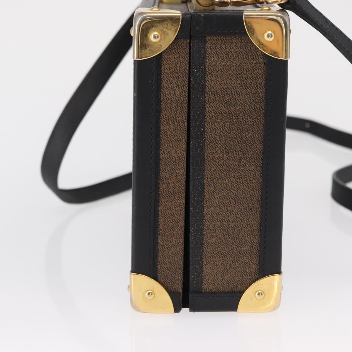 FENDI Pecan Canvas Mini Trunk Hand Bag PVC 2way Black Brown Auth 163784