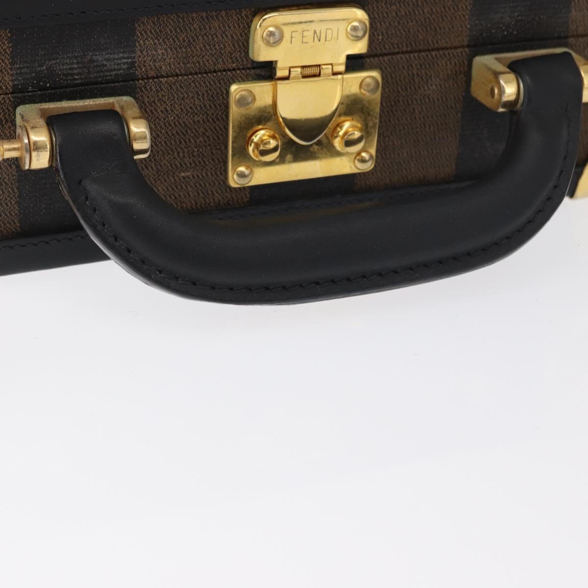 FENDI Pecan Canvas Mini Trunk Hand Bag PVC 2way Black Brown Auth 163784