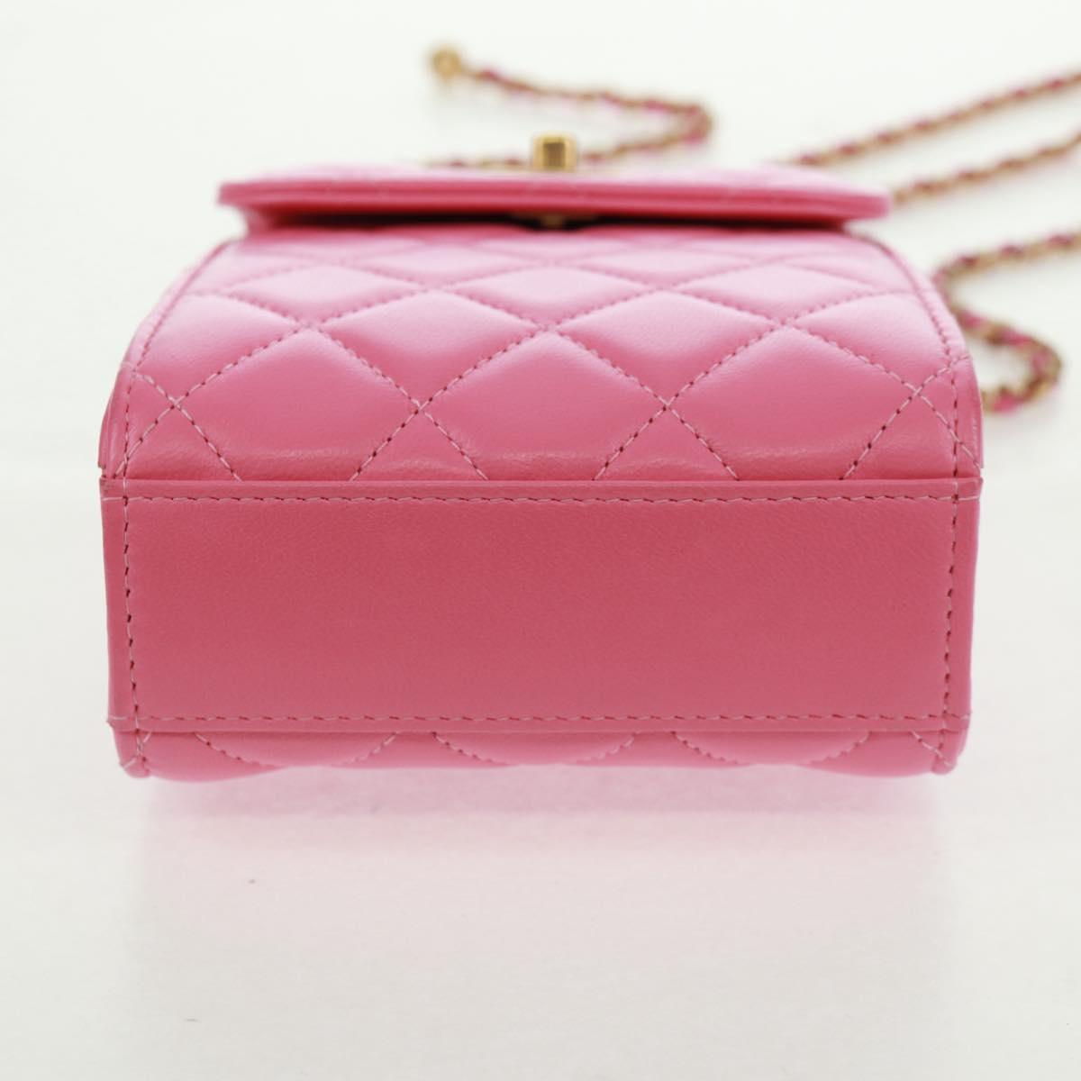 CHANEL Matelasse Chain Shoulder Bag Lamb Skin Pink Gold CC Auth 163791SAM