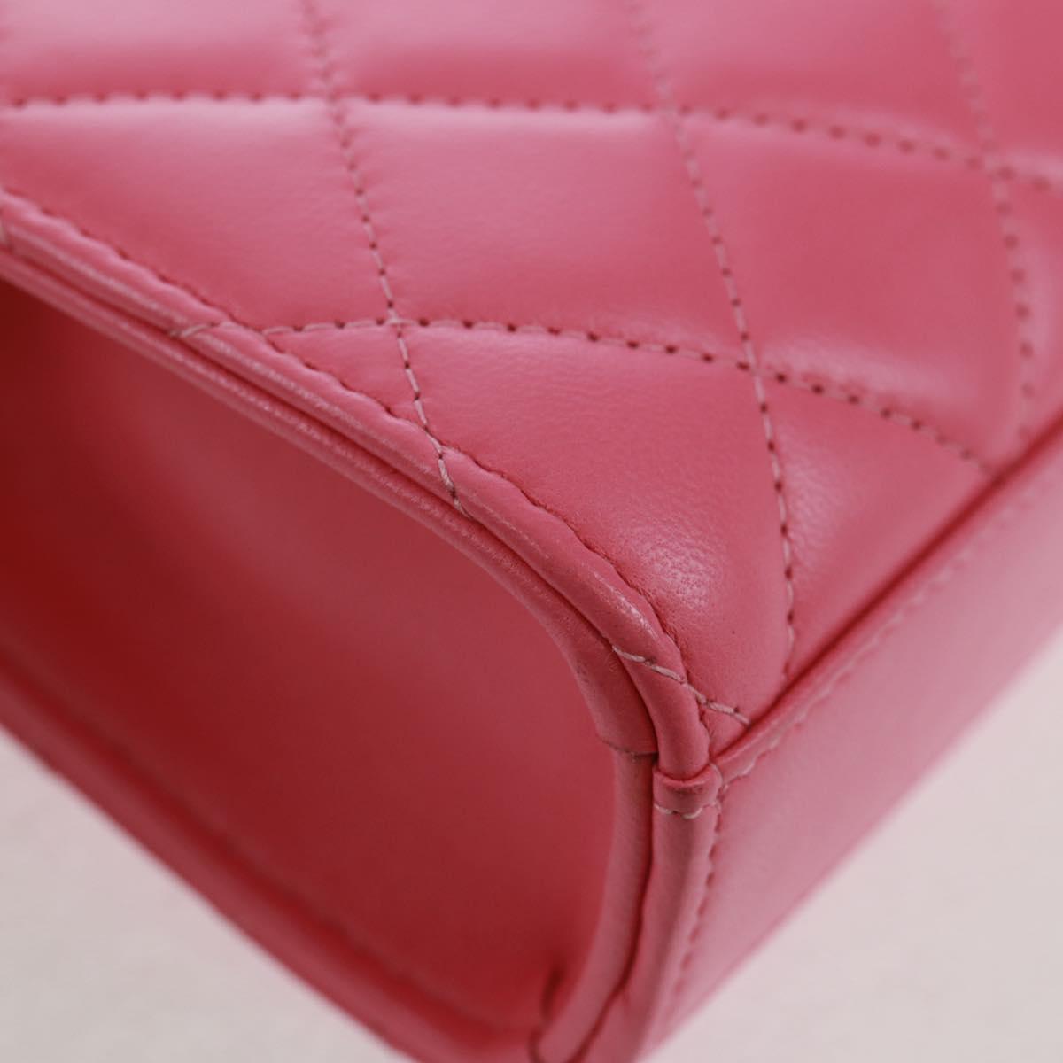 CHANEL Matelasse Chain Shoulder Bag Lamb Skin Pink Gold CC Auth 163791SAM