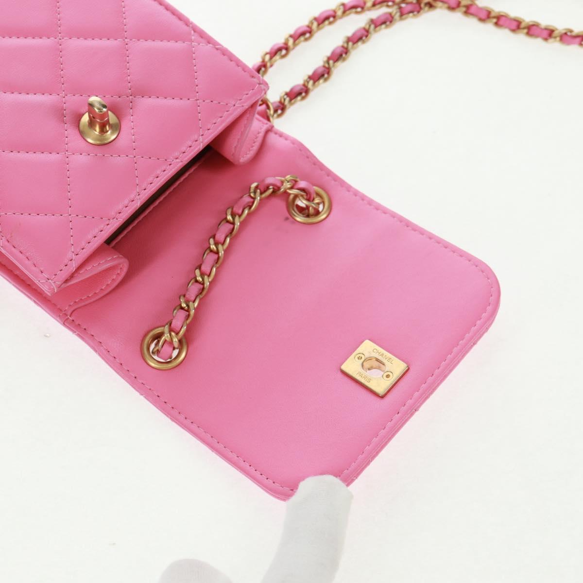 CHANEL Matelasse Chain Shoulder Bag Lamb Skin Pink Gold CC Auth 163791SAM
