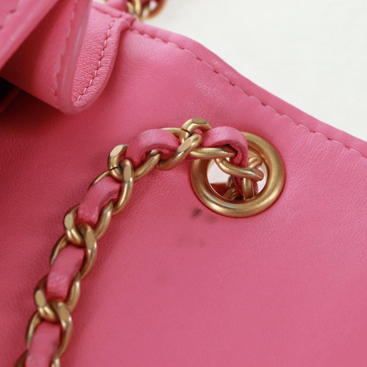 CHANEL Matelasse Chain Shoulder Bag Lamb Skin Pink Gold CC Auth 163791SAM