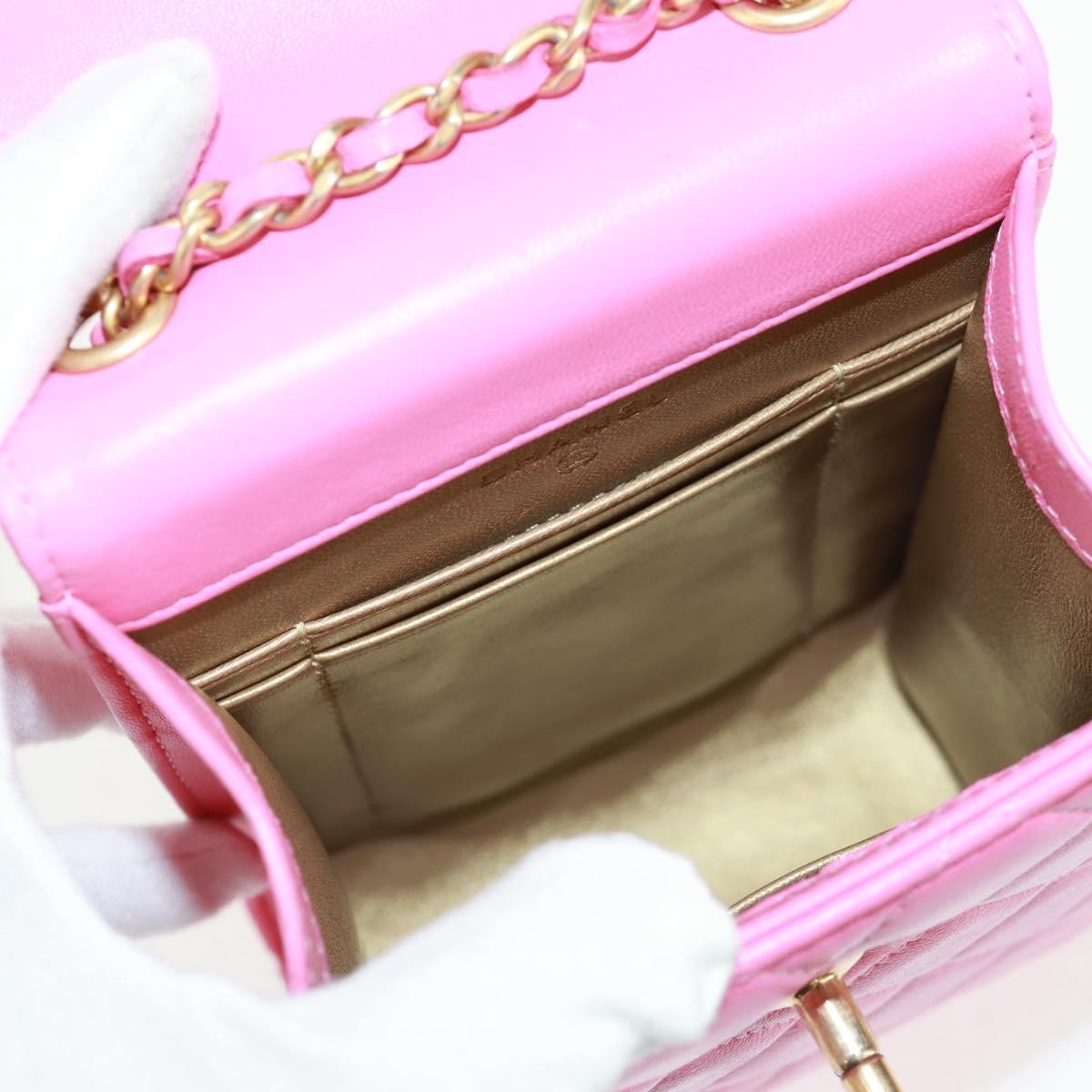 CHANEL Matelasse Chain Shoulder Bag Lamb Skin Pink Gold CC Auth 163791SAM