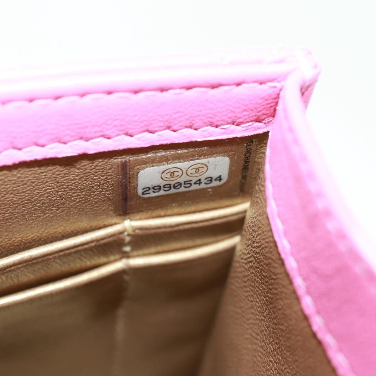 CHANEL Matelasse Chain Shoulder Bag Lamb Skin Pink Gold CC Auth 163791SAM