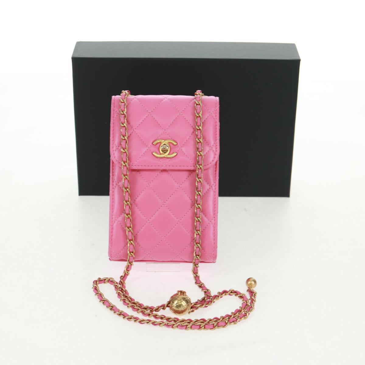 CHANEL Matelasse Chain Shoulder Bag Lamb Skin Pink Gold CC Auth 163791SAM
