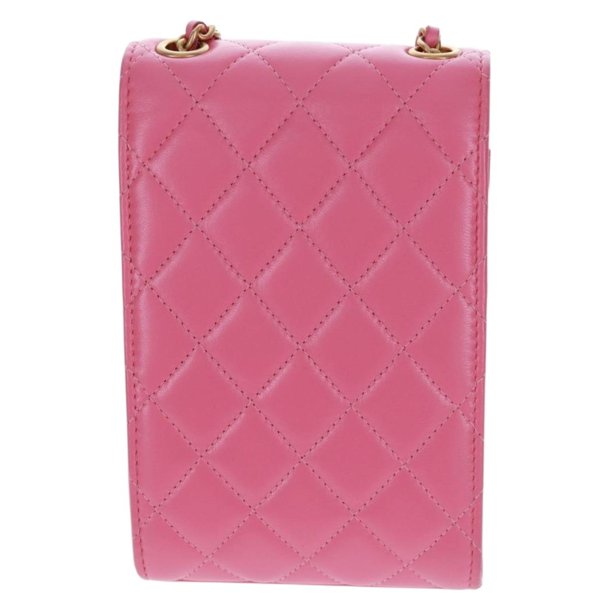 CHANEL Matelasse Chain Shoulder Bag Lamb Skin Pink Gold CC Auth 163791SAM