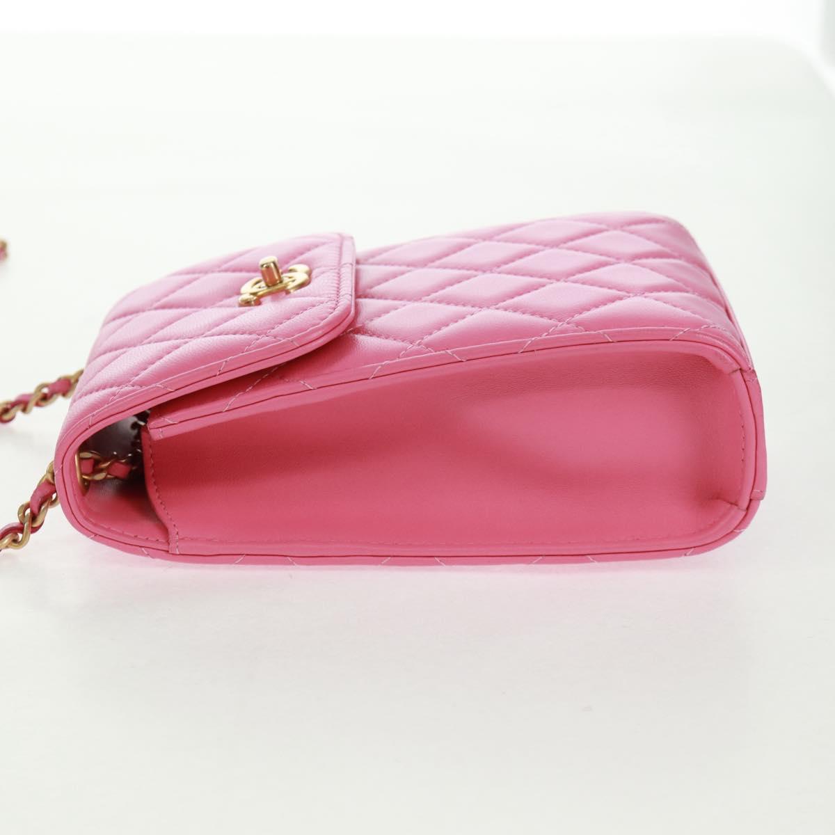 CHANEL Matelasse Chain Shoulder Bag Lamb Skin Pink Gold CC Auth 163791SAM