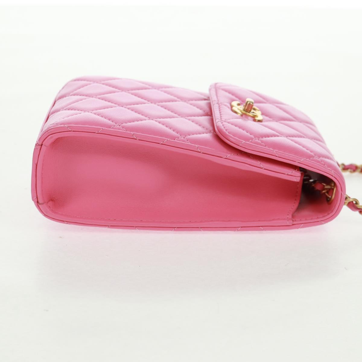 CHANEL Matelasse Chain Shoulder Bag Lamb Skin Pink Gold CC Auth 163791SAM