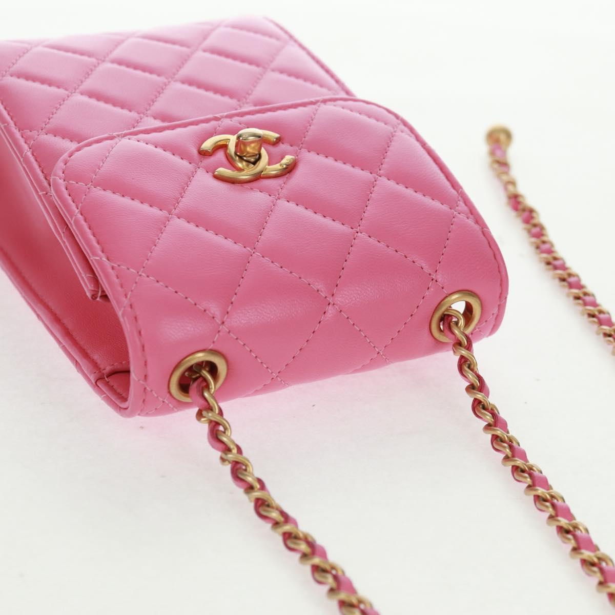 CHANEL Matelasse Chain Shoulder Bag Lamb Skin Pink Gold CC Auth 163791SAM