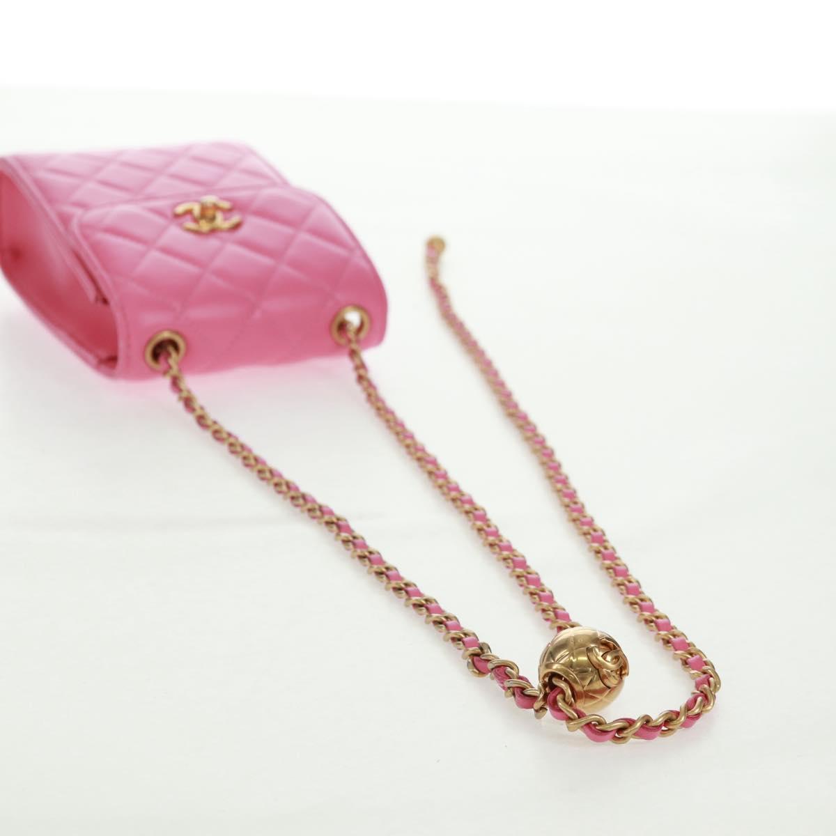 CHANEL Matelasse Chain Shoulder Bag Lamb Skin Pink Gold CC Auth 163791SAM