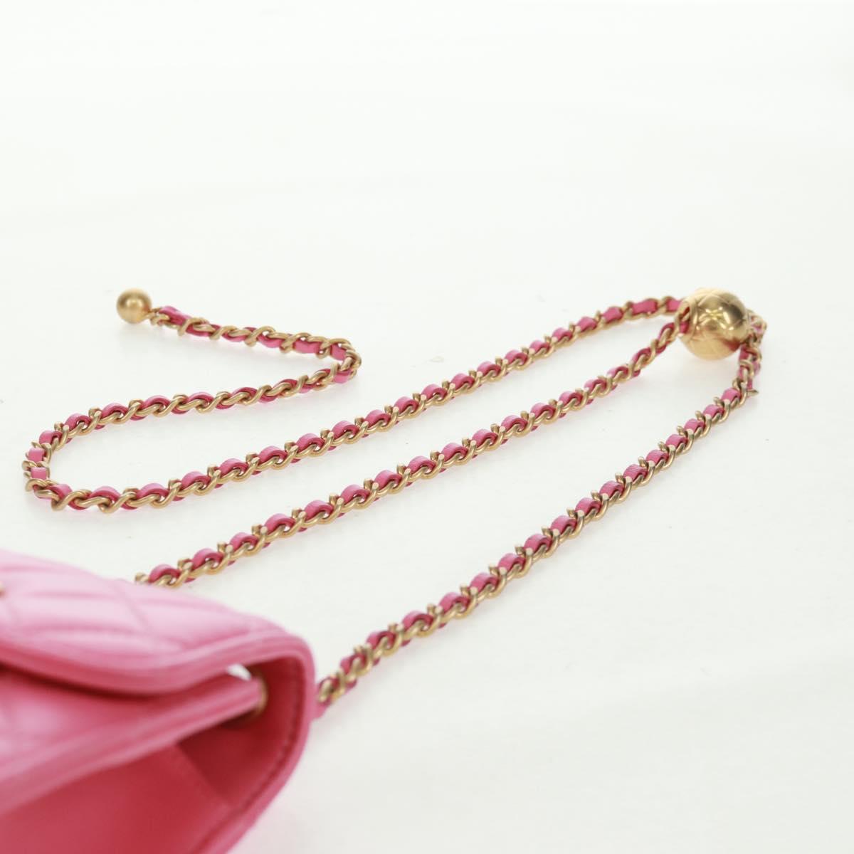 CHANEL Matelasse Chain Shoulder Bag Lamb Skin Pink Gold CC Auth 163791SAM