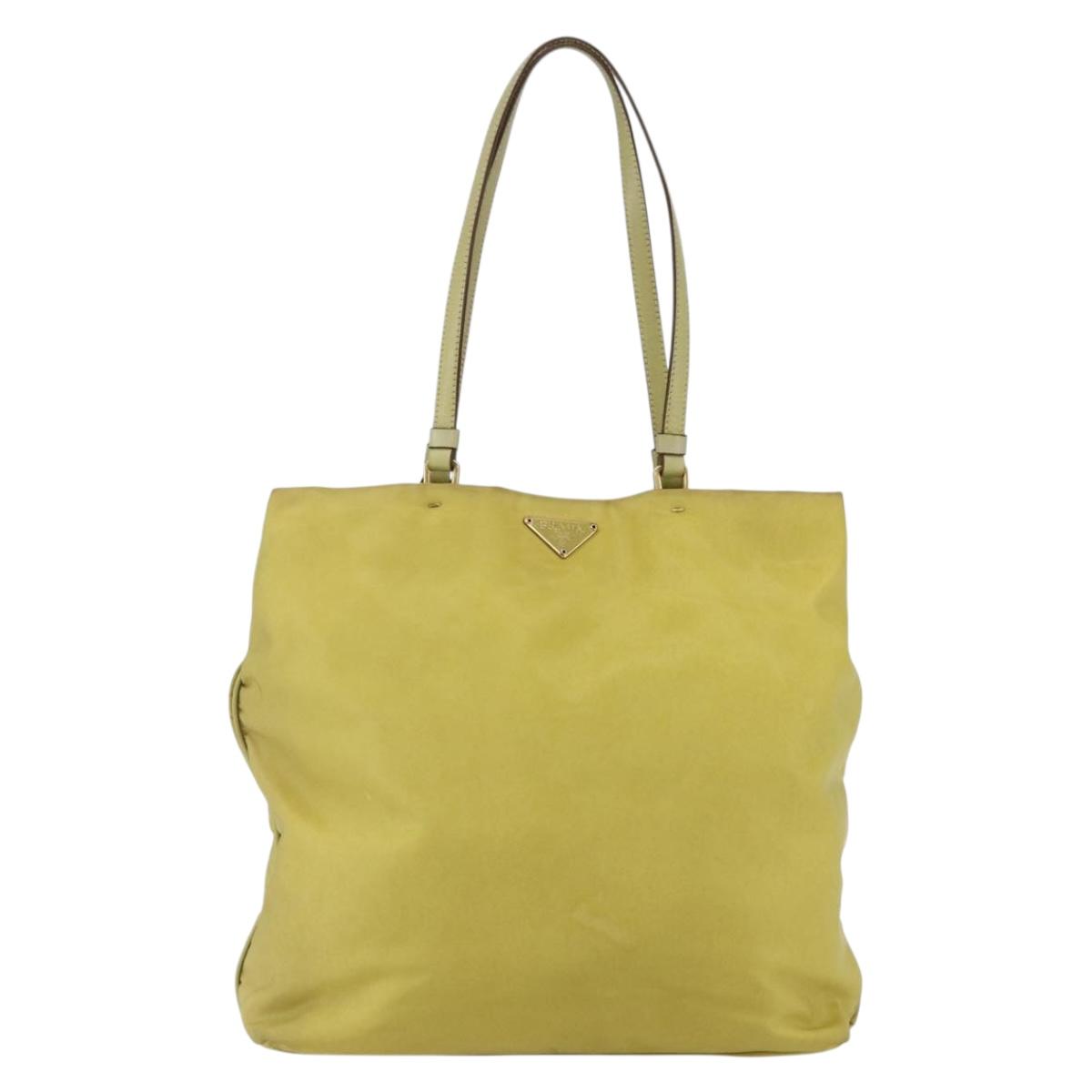 PRADA Tote Bag Nylon Yellow Gold Auth 163794
