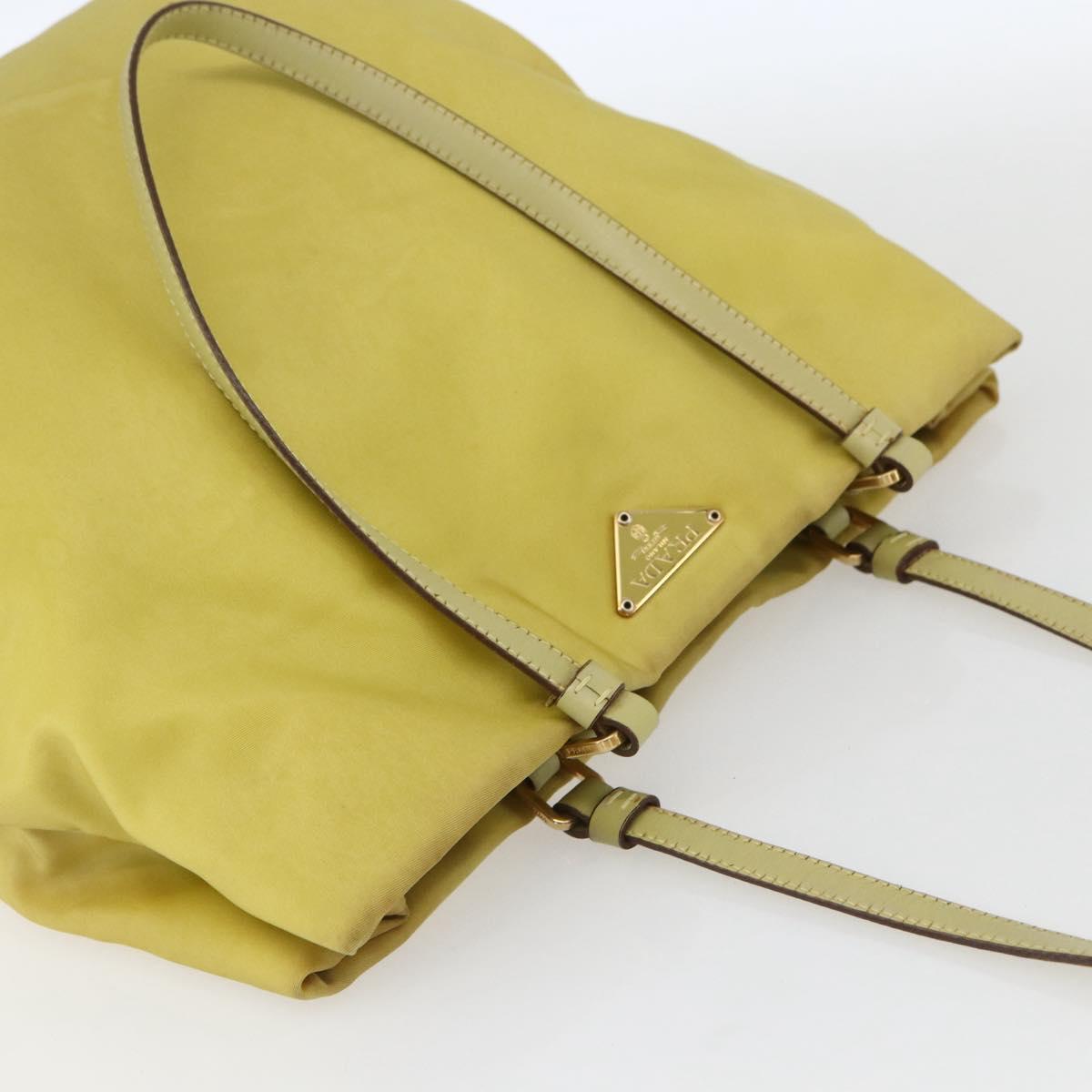 PRADA Tote Bag Nylon Yellow Gold Auth 163794