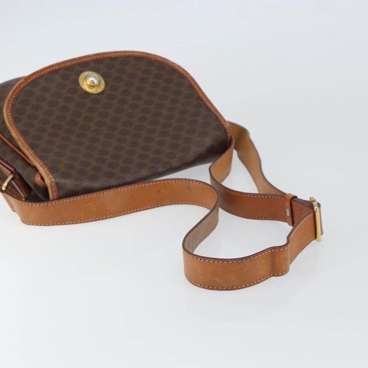 CELINE Macadam Canvas Shoulder Bag PVC Leather Brown Gold Auth 163801