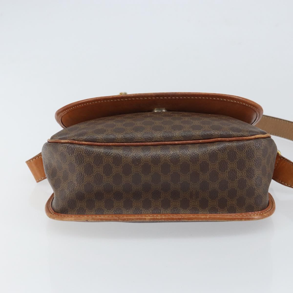 CELINE Macadam Canvas Shoulder Bag PVC Leather Brown Gold Auth 163801