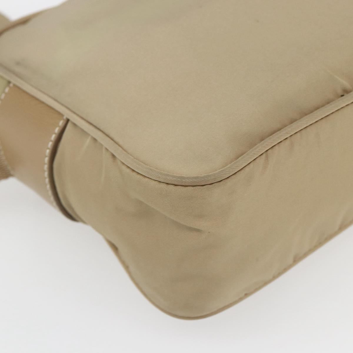 PRADA Shoulder Bag Nylon Beige Silver Auth 163803