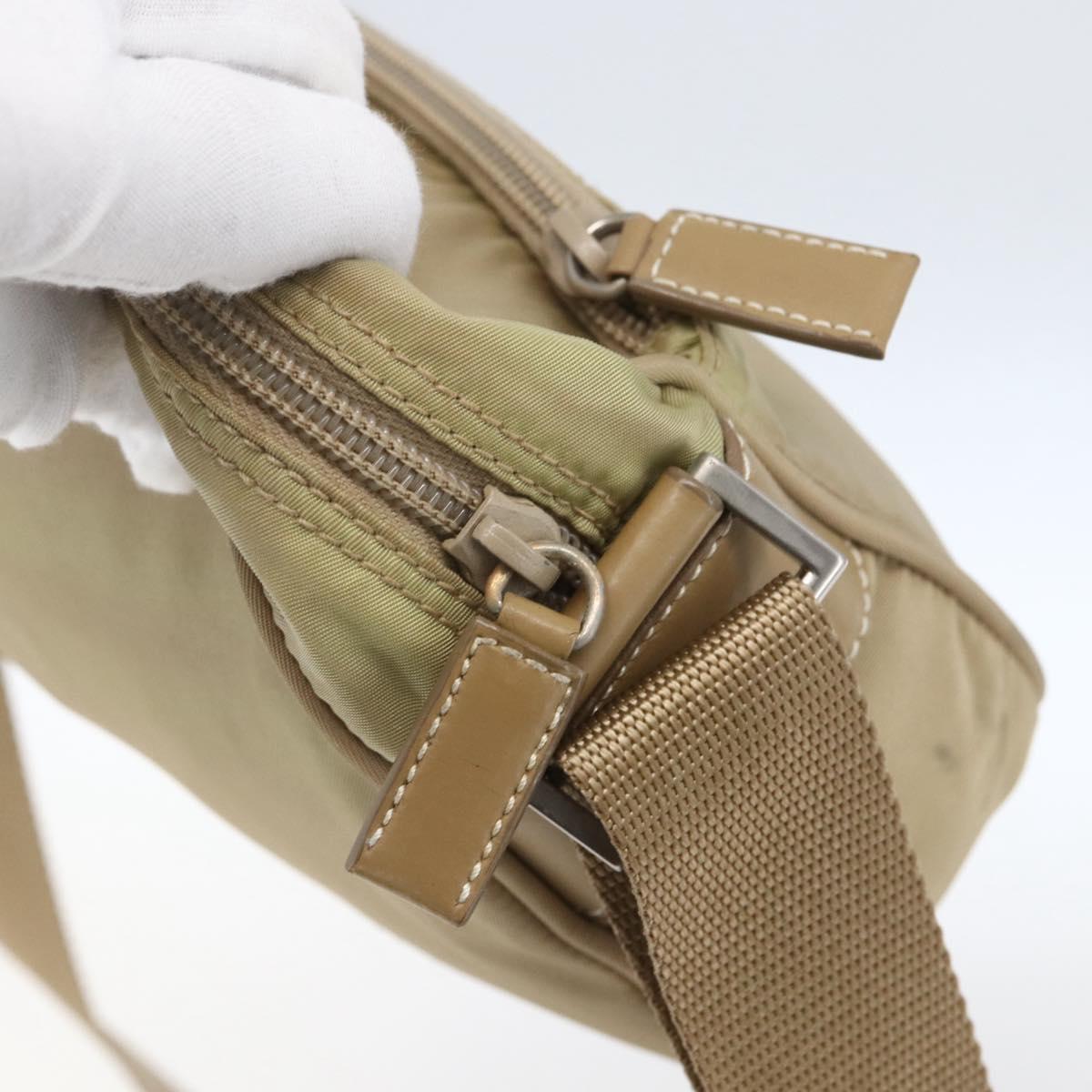 PRADA Shoulder Bag Nylon Beige Silver Auth 163803