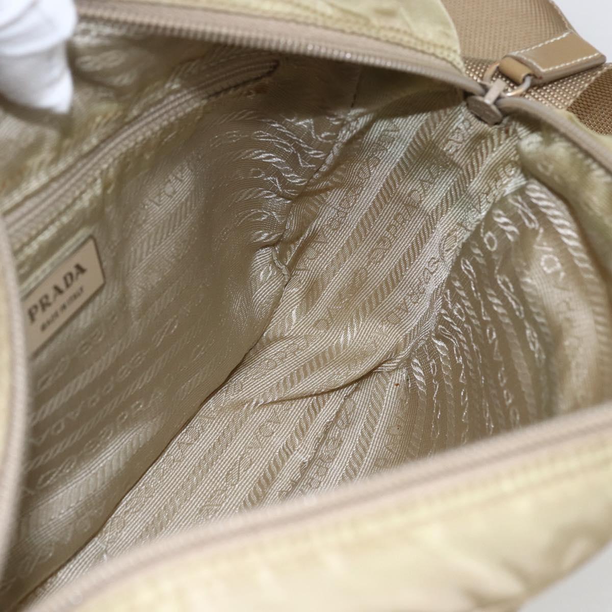 PRADA Shoulder Bag Nylon Beige Silver Auth 163803