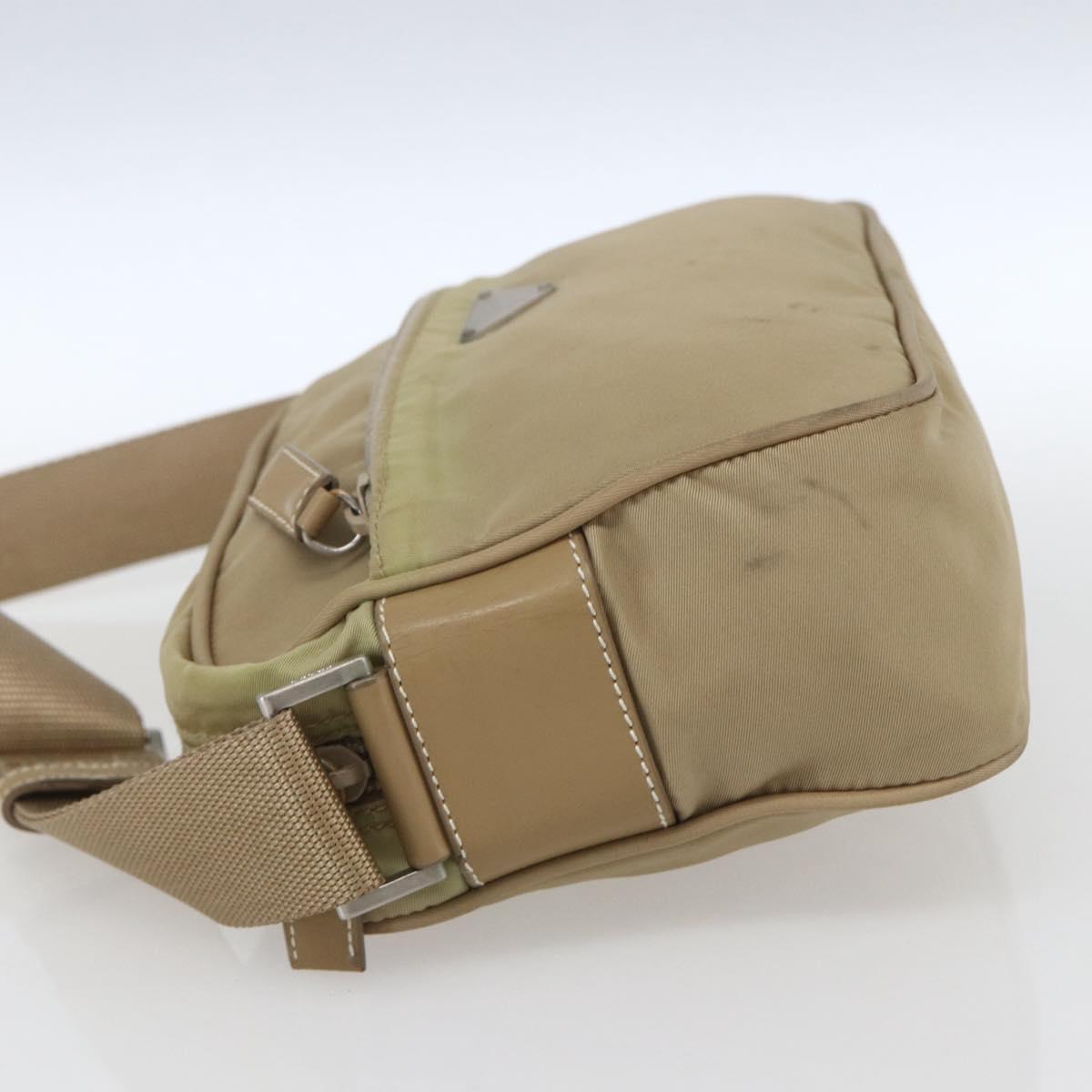 PRADA Shoulder Bag Nylon Beige Silver Auth 163803