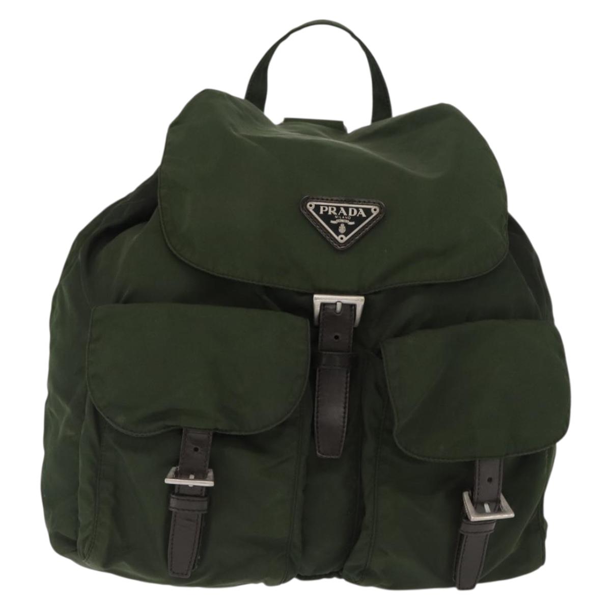 PRADA Backpack Nylon Green Silver Auth 163822