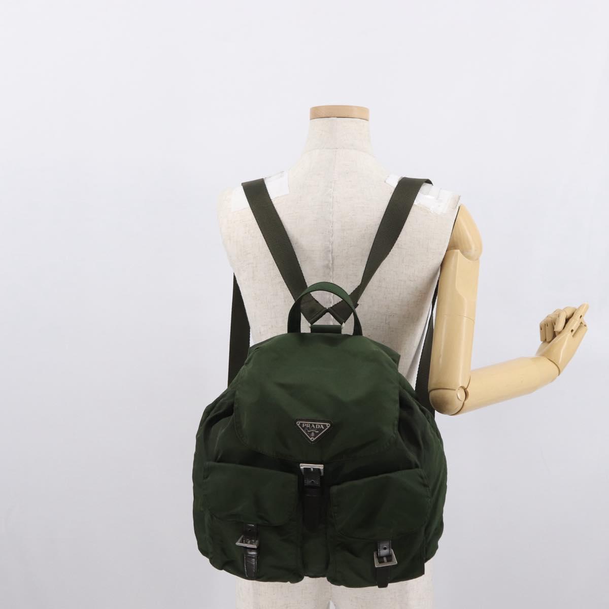 PRADA Backpack Nylon Green Silver Auth 163822