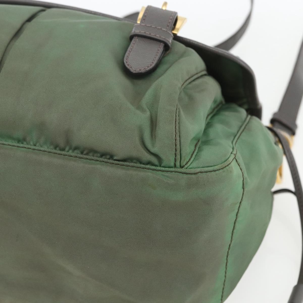 PRADA Shoulder Bag Nylon Green Gold Auth 163834