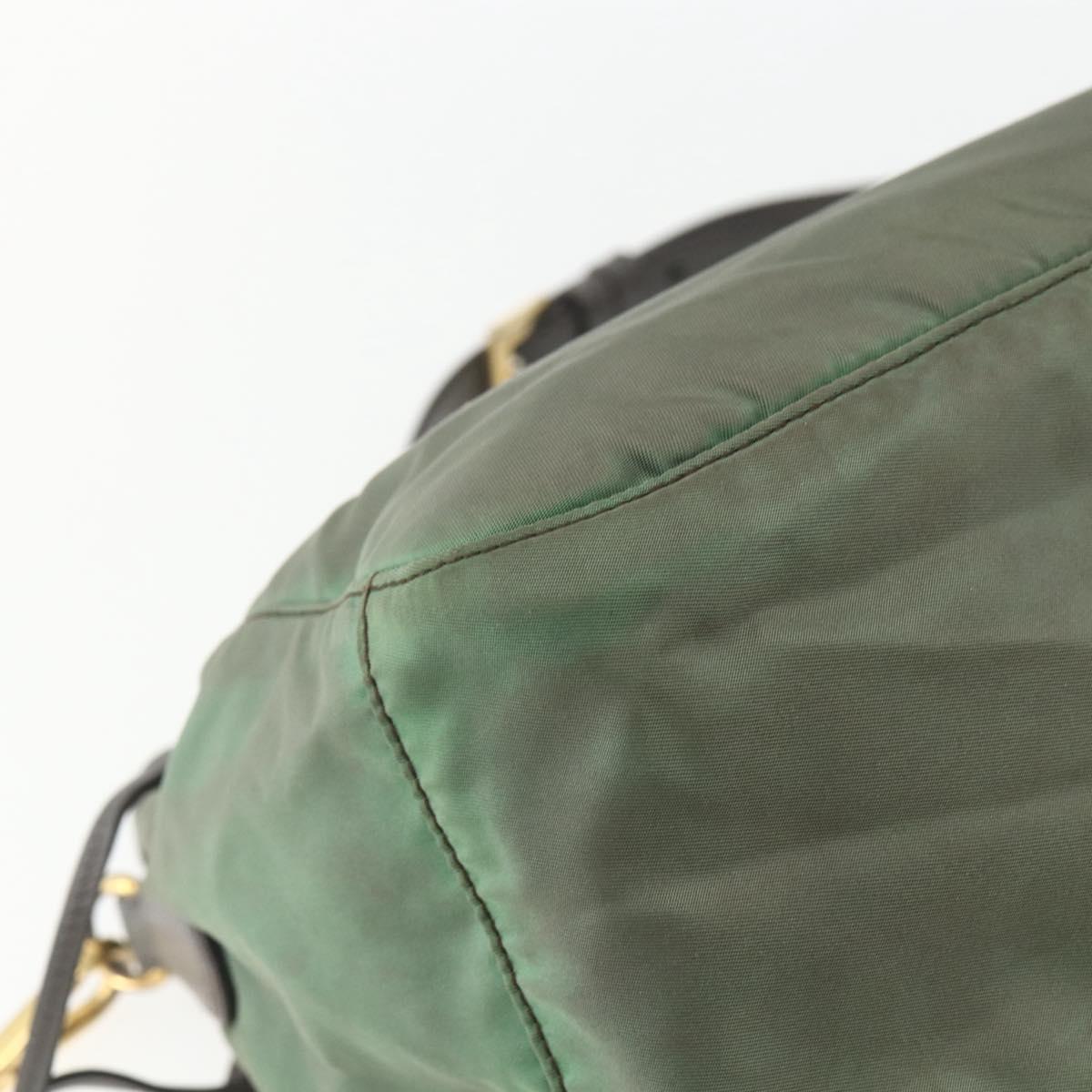 PRADA Shoulder Bag Nylon Green Gold Auth 163834