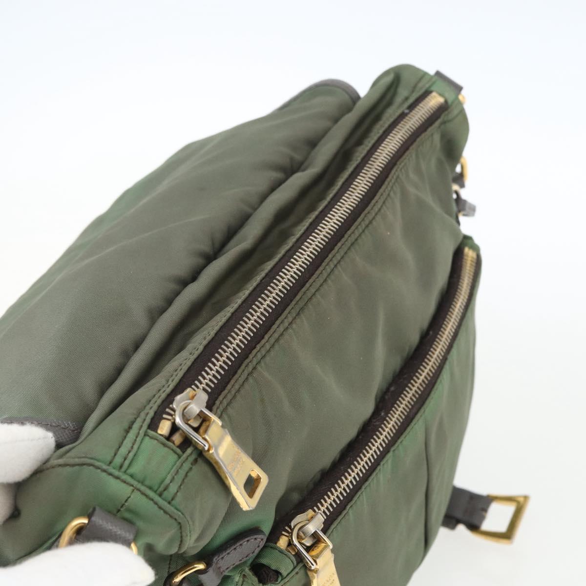PRADA Shoulder Bag Nylon Green Gold Auth 163834