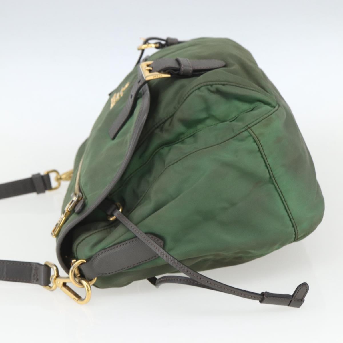 PRADA Shoulder Bag Nylon Green Gold Auth 163834