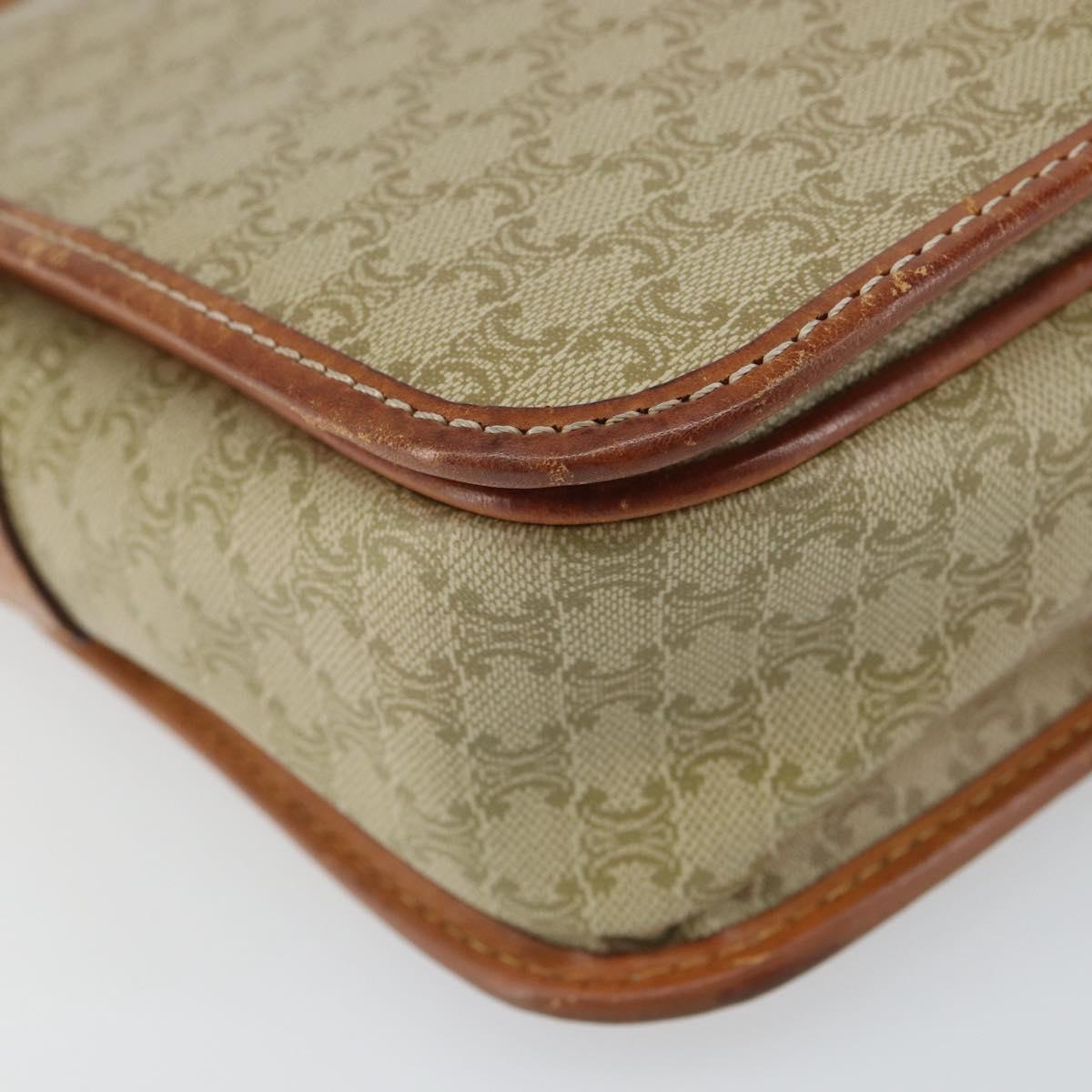 CELINE Macadam Canvas Circle Shoulder Bag Beige Gold Auth 163837