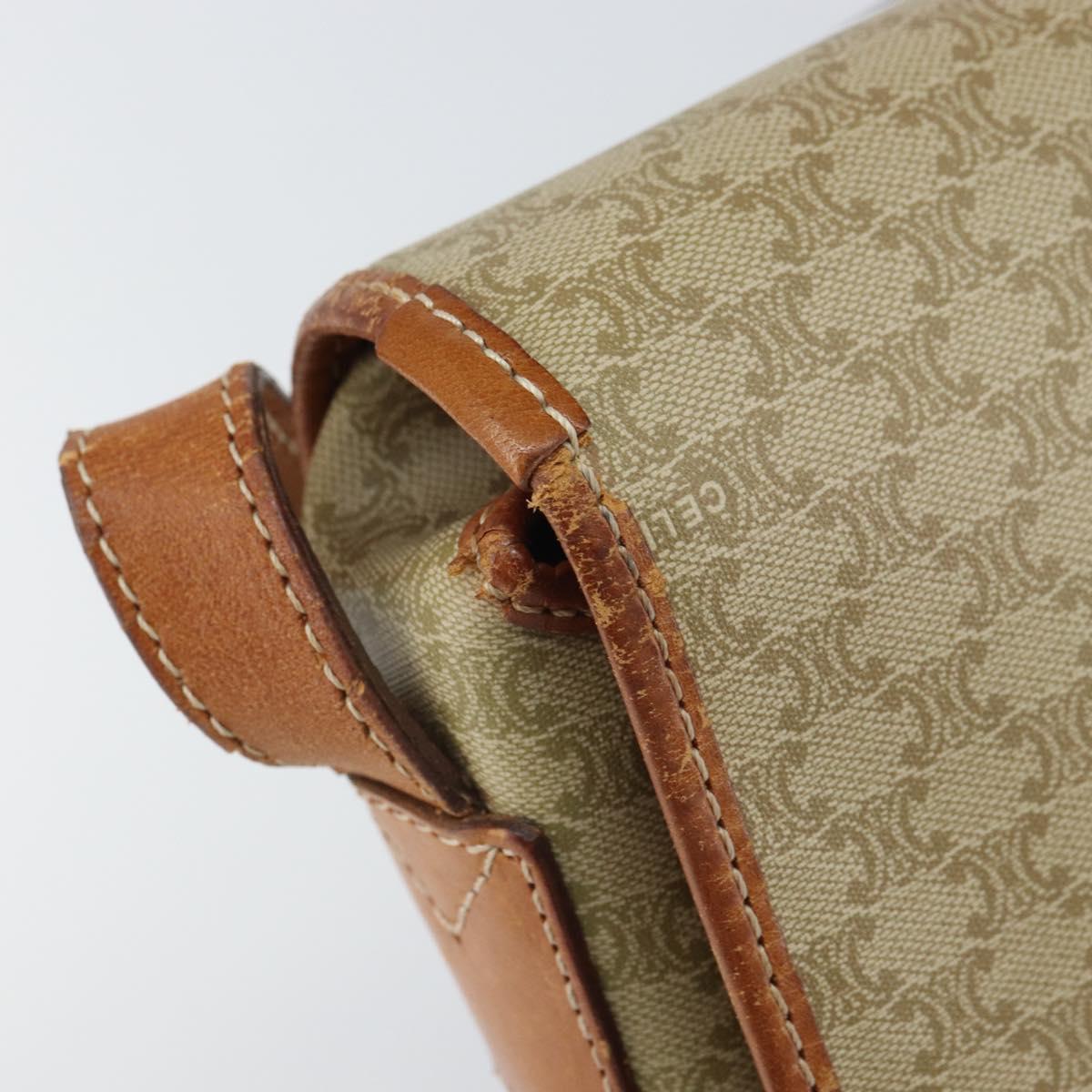 CELINE Macadam Canvas Circle Shoulder Bag Beige Gold Auth 163837